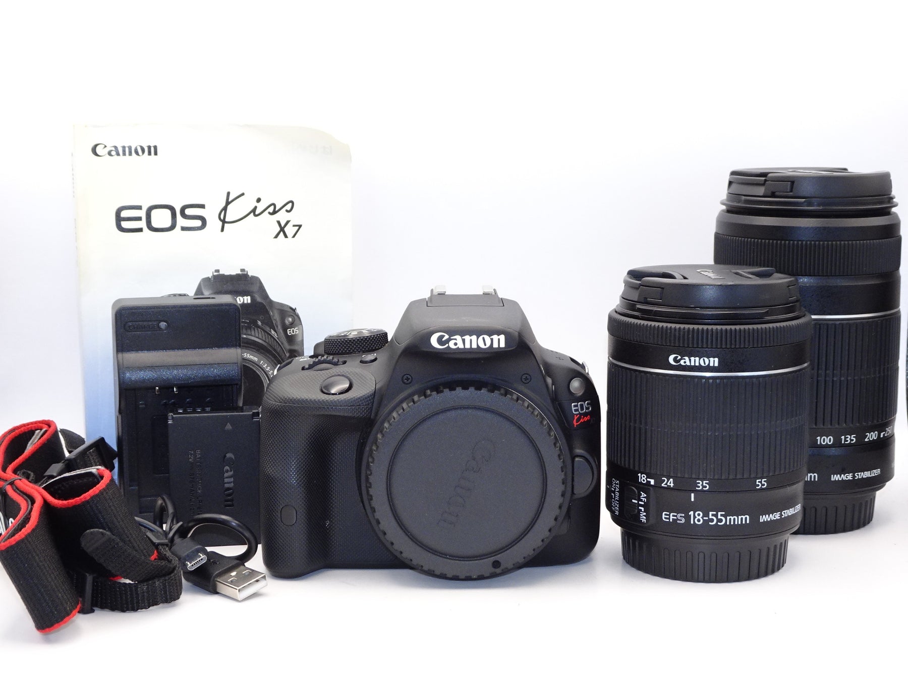 【外観並級】Canon デジタル一眼レフカメラ EOS Kiss X7 ダブルズームキット EF-S18-55mm/EF-S55-250mm付属 KISSX7-WKIT