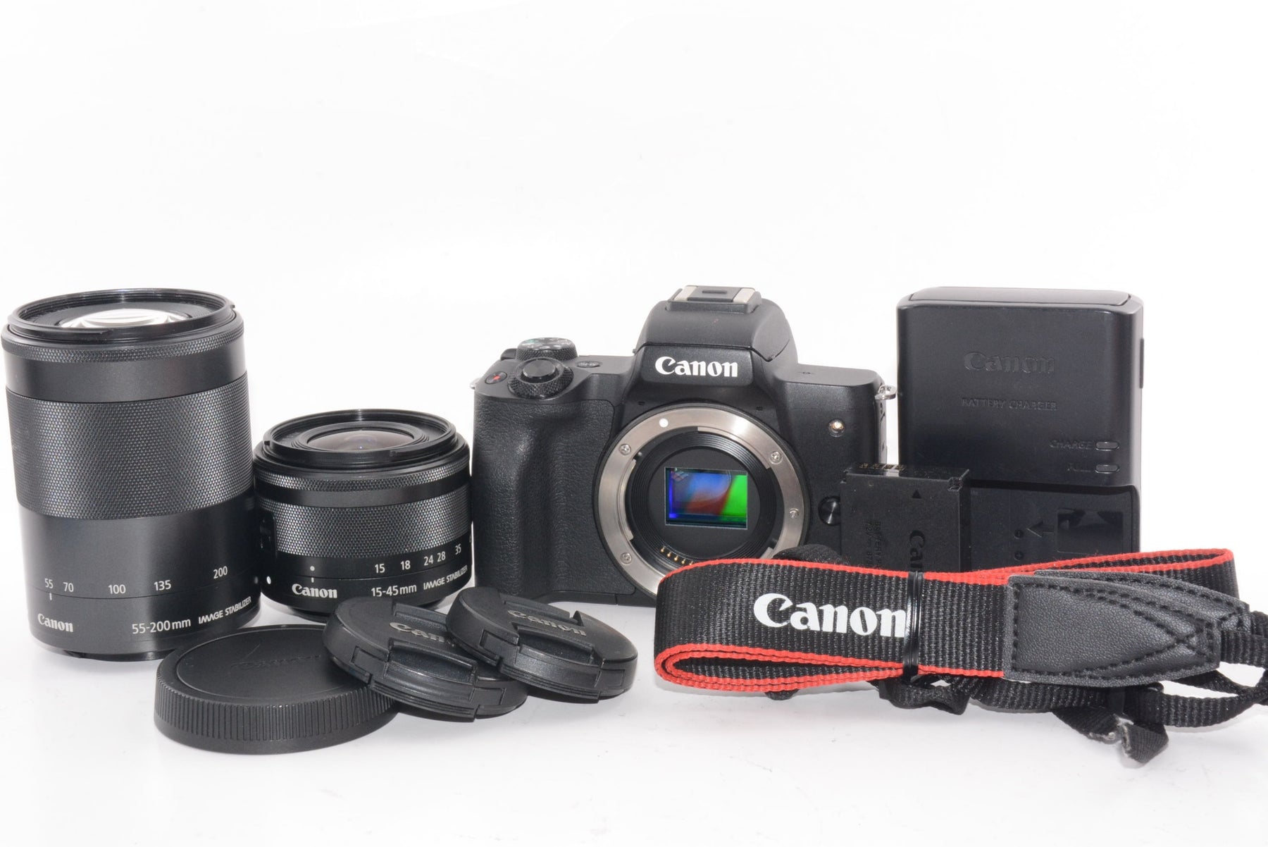 【外観特上級】Canon ミラーレス一眼カメラ EOS Kiss M ダブルズームキット ブラック EOSKISSMBK-WZK