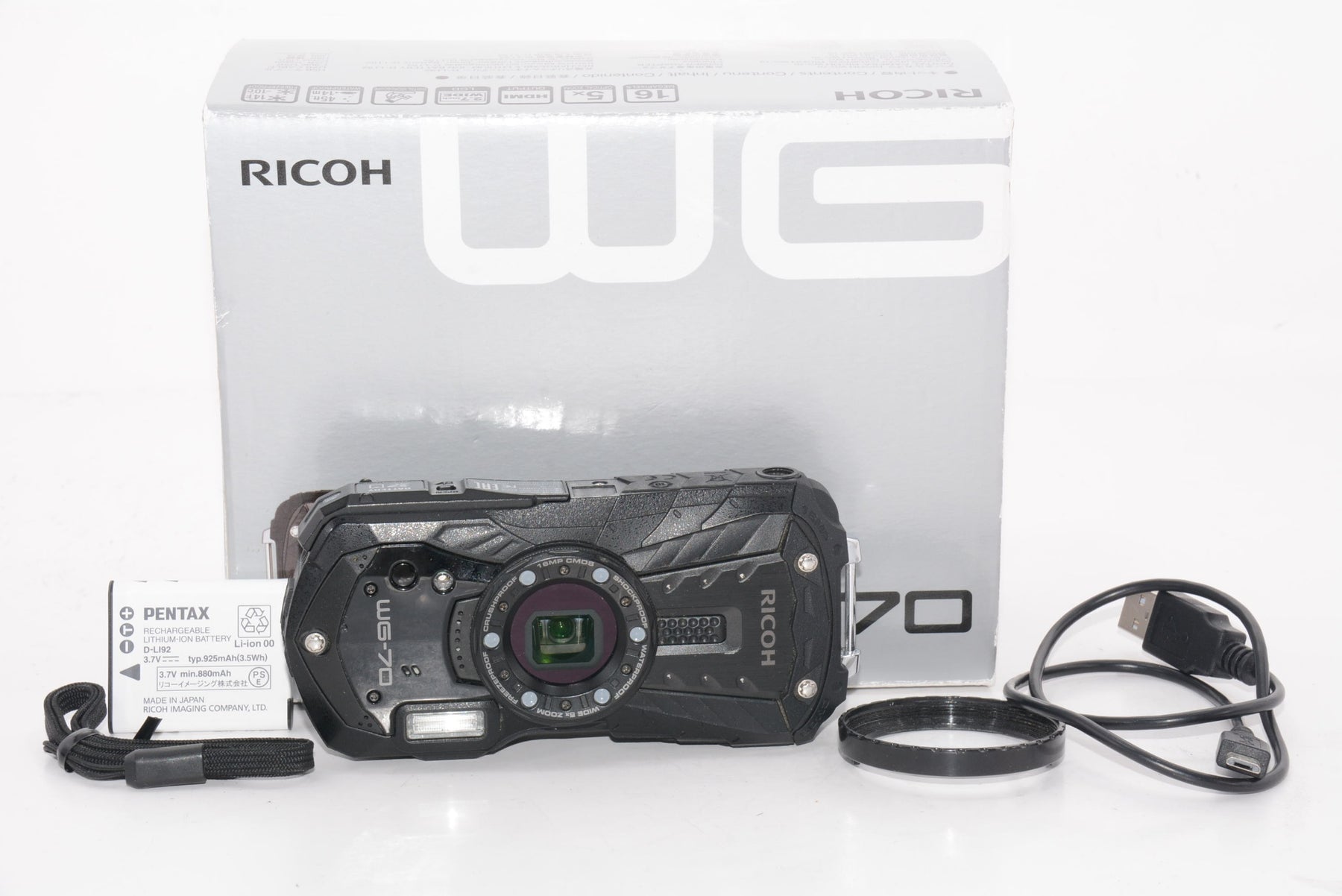 【外観並級】RICOH WG-70 ブラック リコー本格防水デジタルカメラ 14m防水 1.6m耐衝撃 防塵 -10℃耐寒