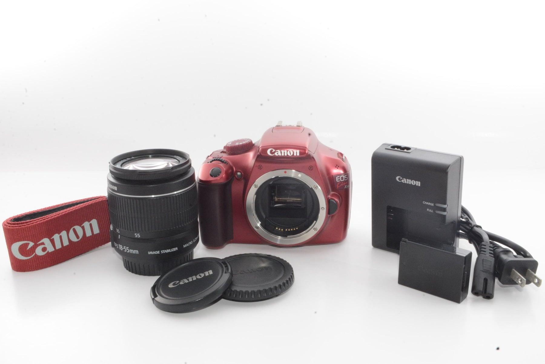 【外観並級】Canon デジタル一眼レフカメラ EOS Kiss X50 レンズキット EF-S18-55mm IsII付属 レッド KISSX50RE-1855IS2LK