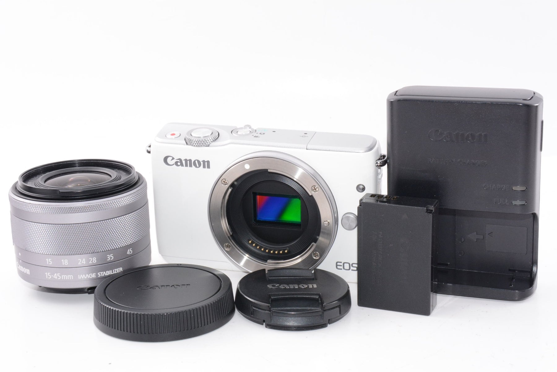 【外観並級】Canon ミラーレス一眼カメラ EOS M10 レンズキット(ホワイト) EF-M15-45mm F3.5-6.3 IS STM 付属 EOSM10WH-1545ISSTMLK