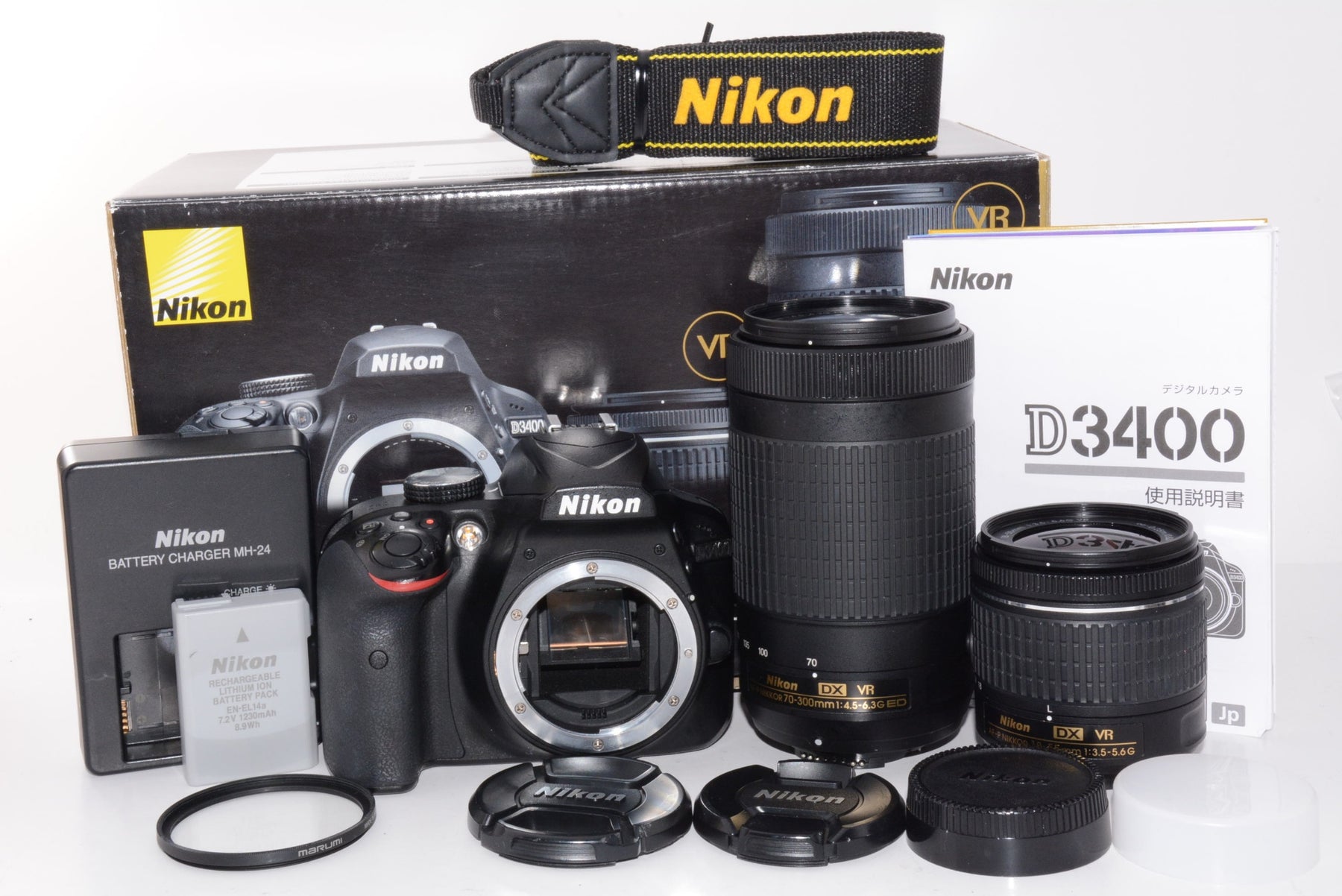 【外観並級】Nikon デジタル一眼レフカメラ D3400 ダブルズームキット ブラック D3400WZBK