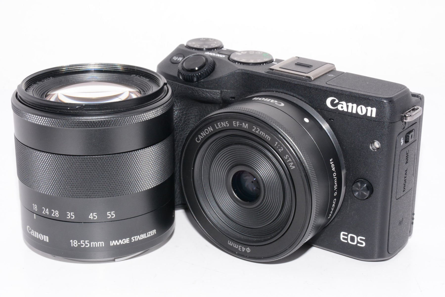 【外観特上級】Canon ミラーレス一眼カメラ EOS M3 ダブルレンズキット(ブラック) EF-M18-55mm F3.5-5.6 IS STM EF-M22mm F2 STM 付属 EOSM3BK-WLK