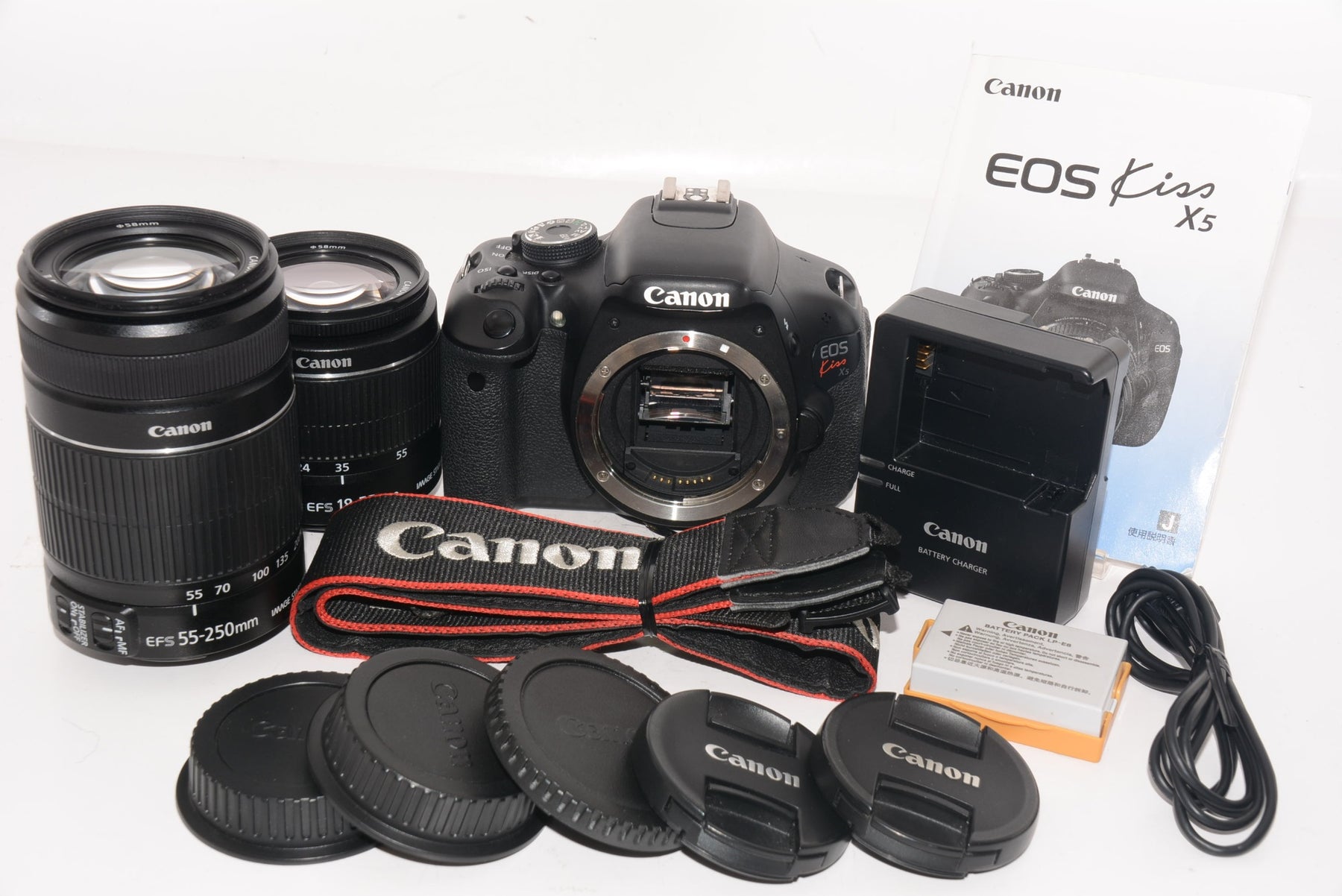 【外観特上級】Canon デジタル一眼レフカメラ EOS Kiss X5 ダブルズームキット EF-S18-55mm/EF-S55-250mm付属 KISSX5-WKIT