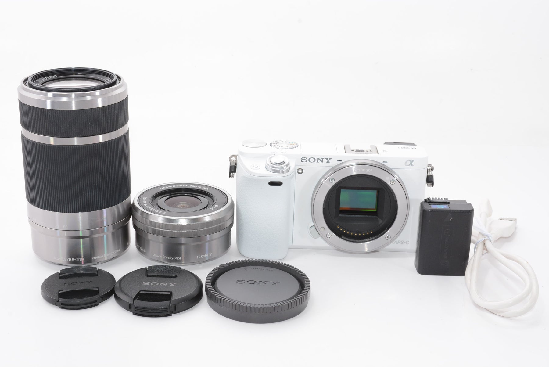 【外観並級】SONY α6000 ダブルズームレンズキット E PZ 16-50mm F3.5-5.6 OSS + E 55-210mm F4.5-6.3  ホワイト
