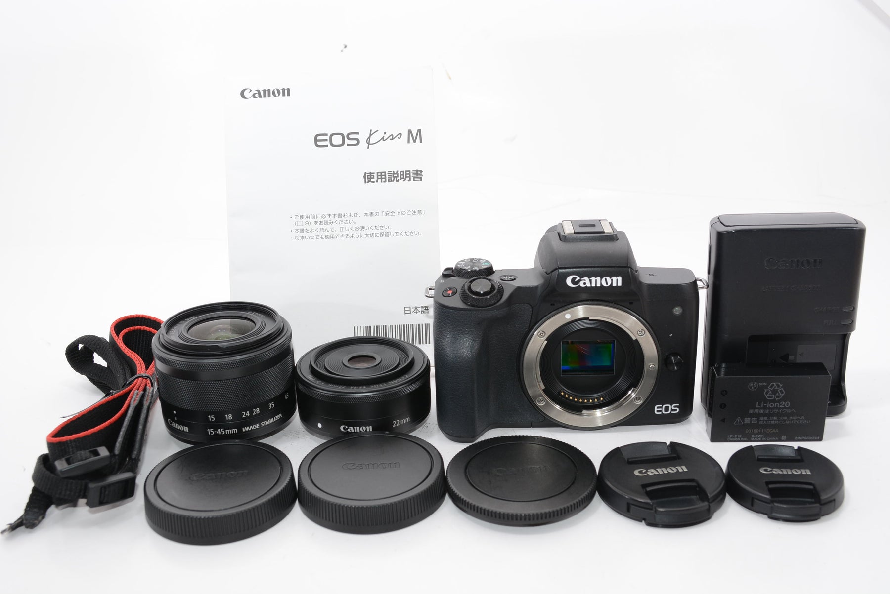 【外観特上級】Canon ミラーレス一眼カメラ EOS Kiss M ダブルレンズキット ブラック EOSKISSMBK-WLK