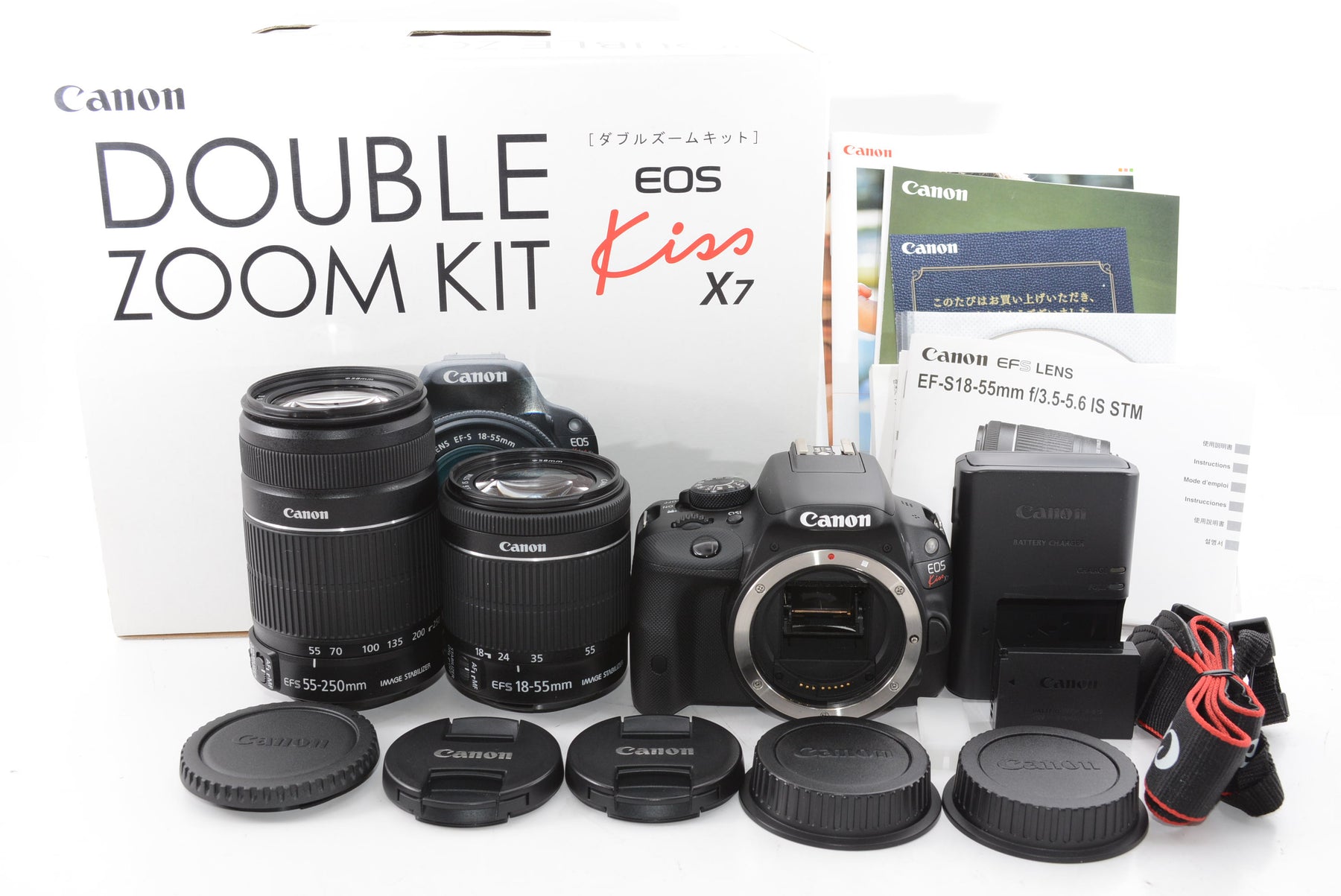 【外観特上級】Canon デジタル一眼レフカメラ EOS Kiss X7 ダブルズームキット EF-S18-55mm/EF-S55-250mm付属 KISSX7-WKIT