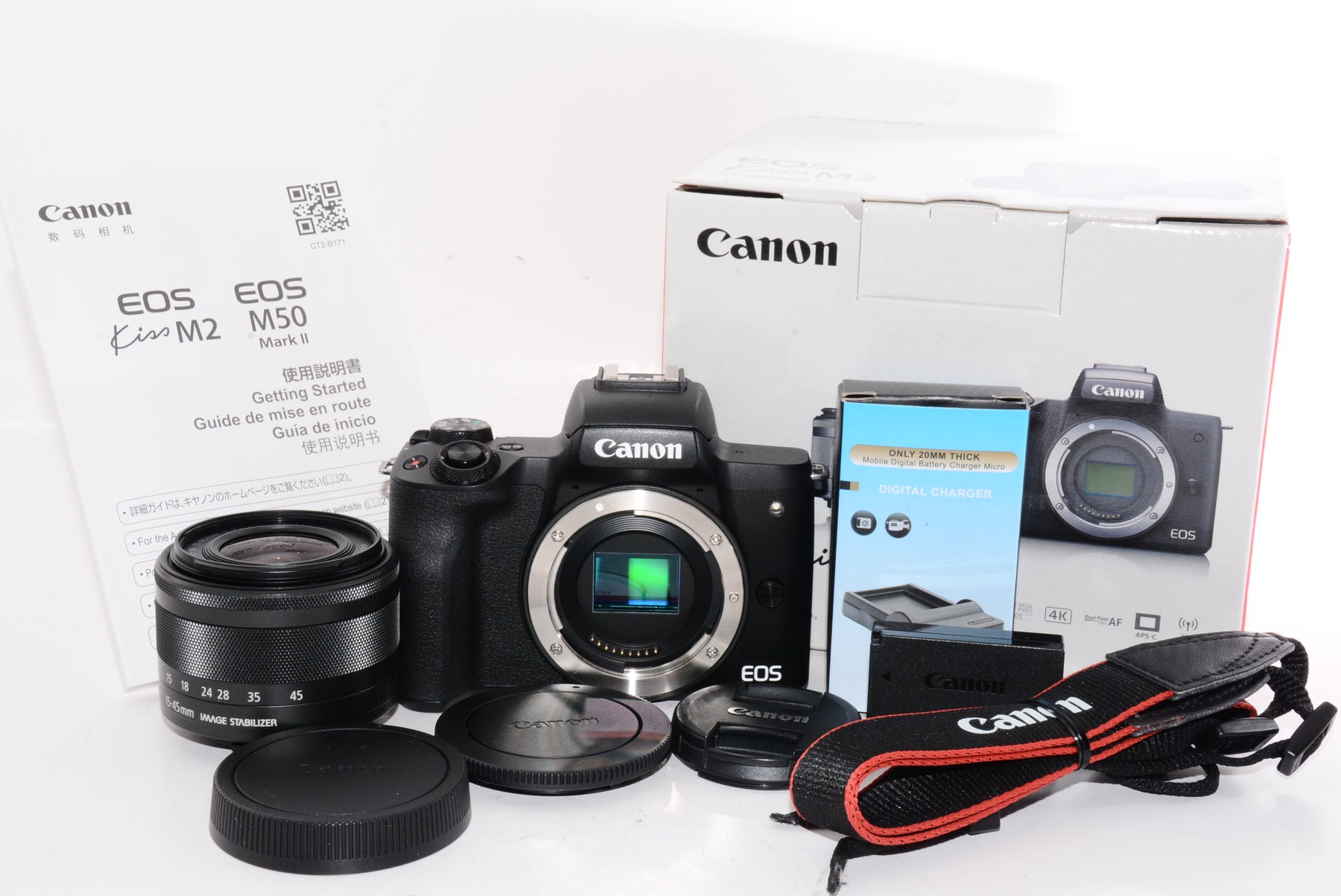 【外観特上級】Canon ミラーレス一眼カメラ EOS Kiss M2 標準ズームレンズキット ブラック KISSM2BK-1545