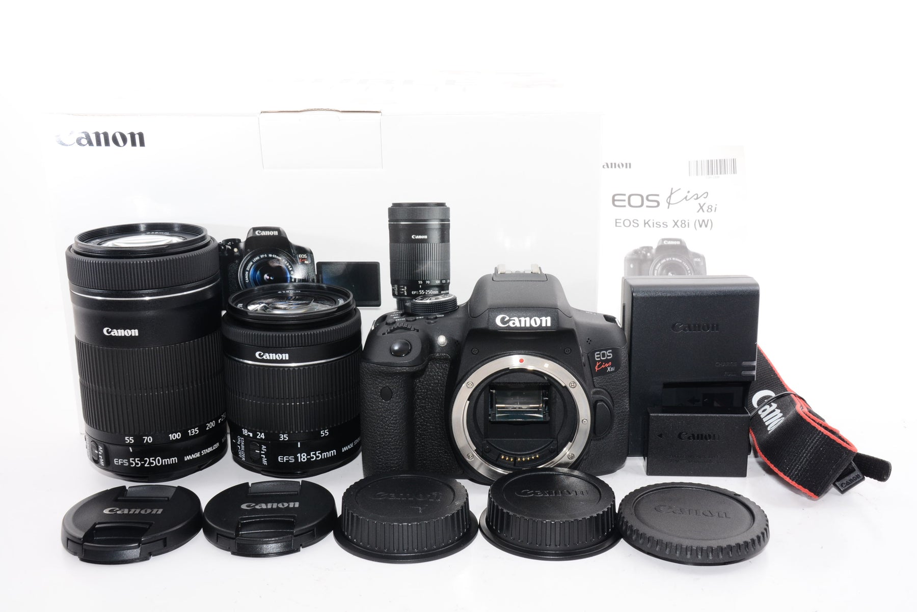 【外観特上級】Canon デジタル一眼レフカメラ EOS Kiss X8i ダブルズームキット EF-S18-55mm/EF-S55-250mm 付属 EOSKISSX8I-WKIT