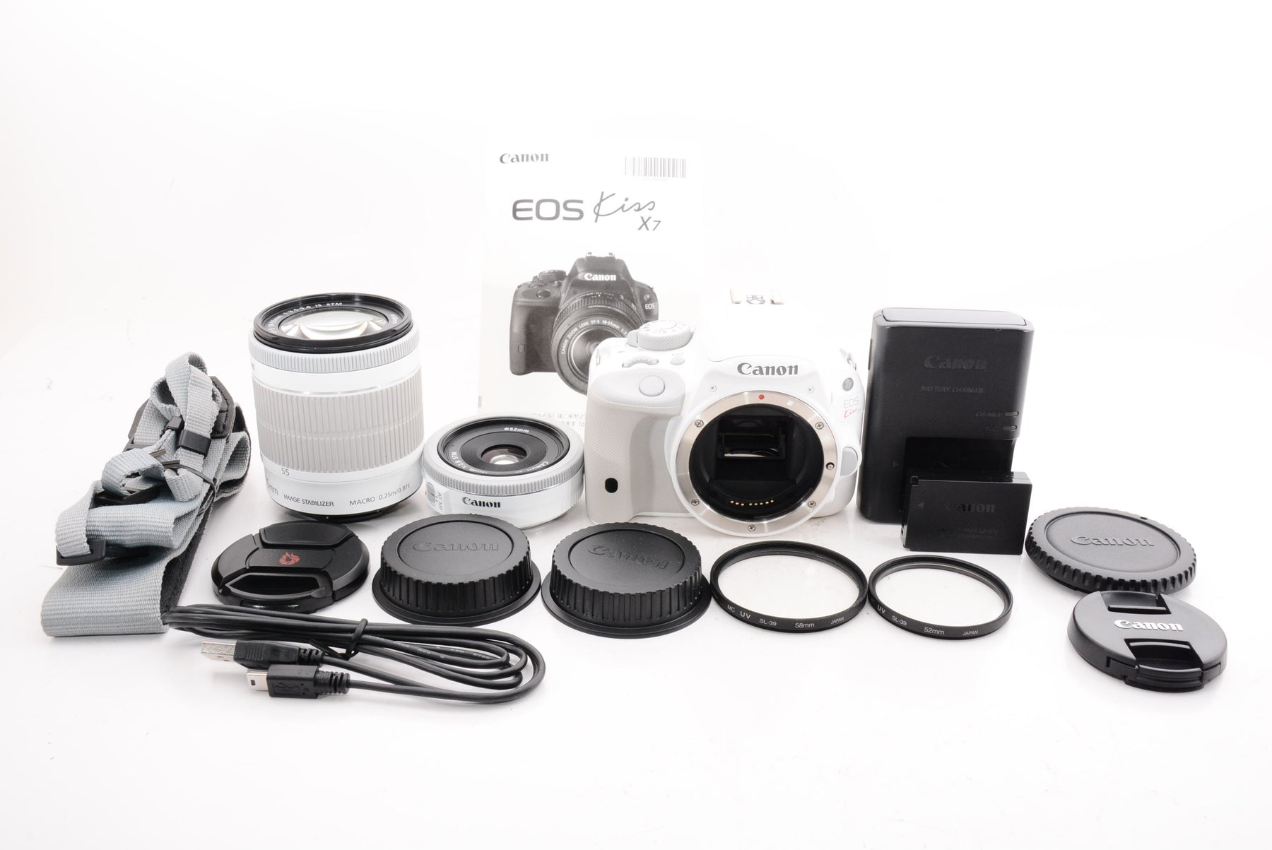 【外観特上級】Canon デジタル一眼レフカメラ EOS Kiss X7(ホワイト) ダブルレンズキット2 EF-S18-55mm F3.5-5.6 IS STM(ホワイト) EF40mm F2.8 STM(ホワイト) 付属 KISSX7WH-WLK2