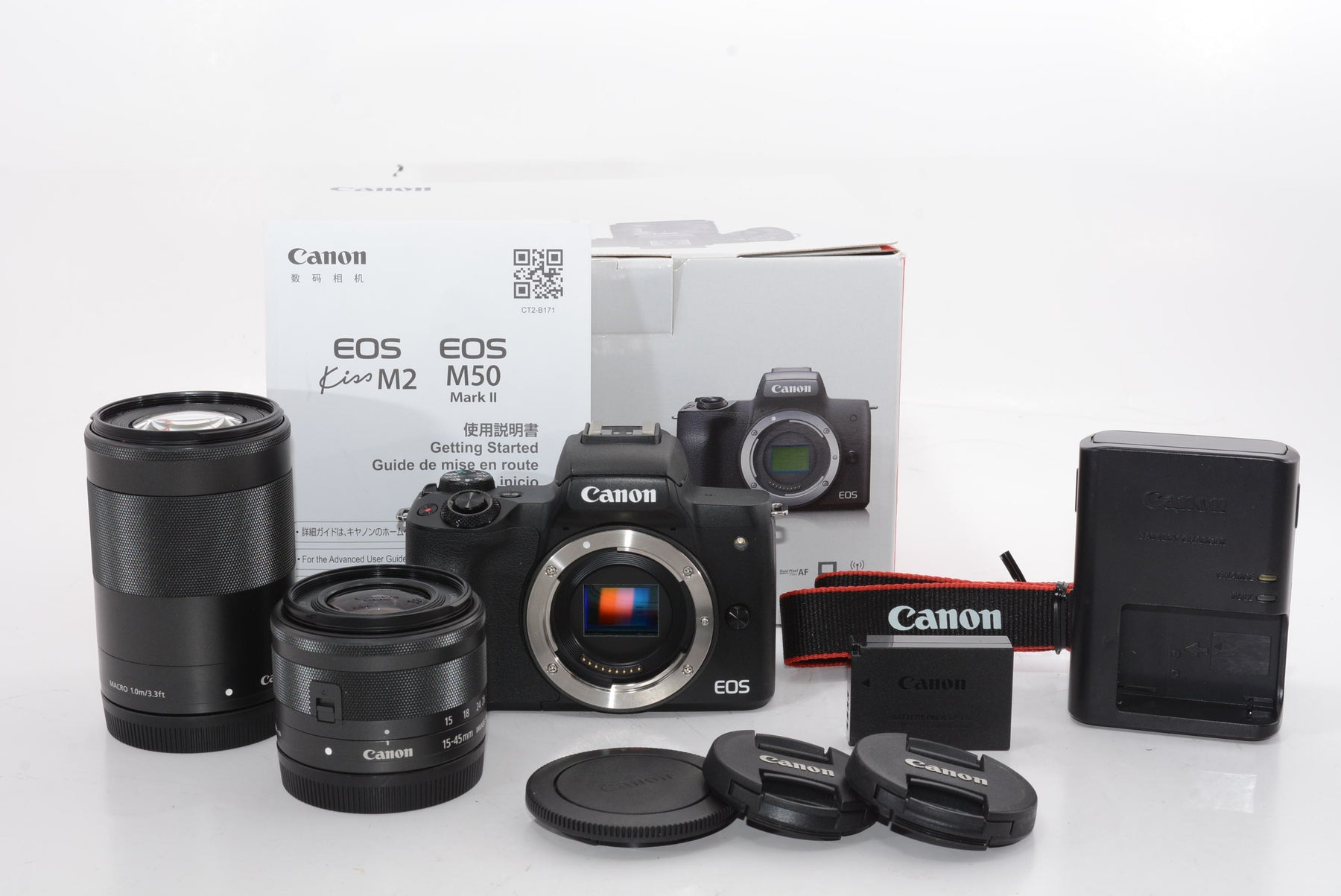 【外観特上級】Canon ミラーレス一眼カメラ EOS Kiss M2 ダブルズームキット ブラック KISSM2BK-WZK