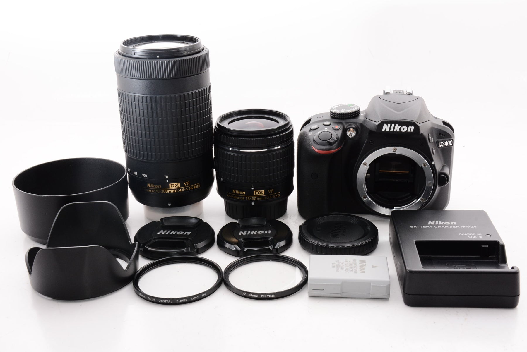 【外観特上級】Nikon デジタル一眼レフカメラ D3400 ダブルズームキット ブラック D3400WZBK