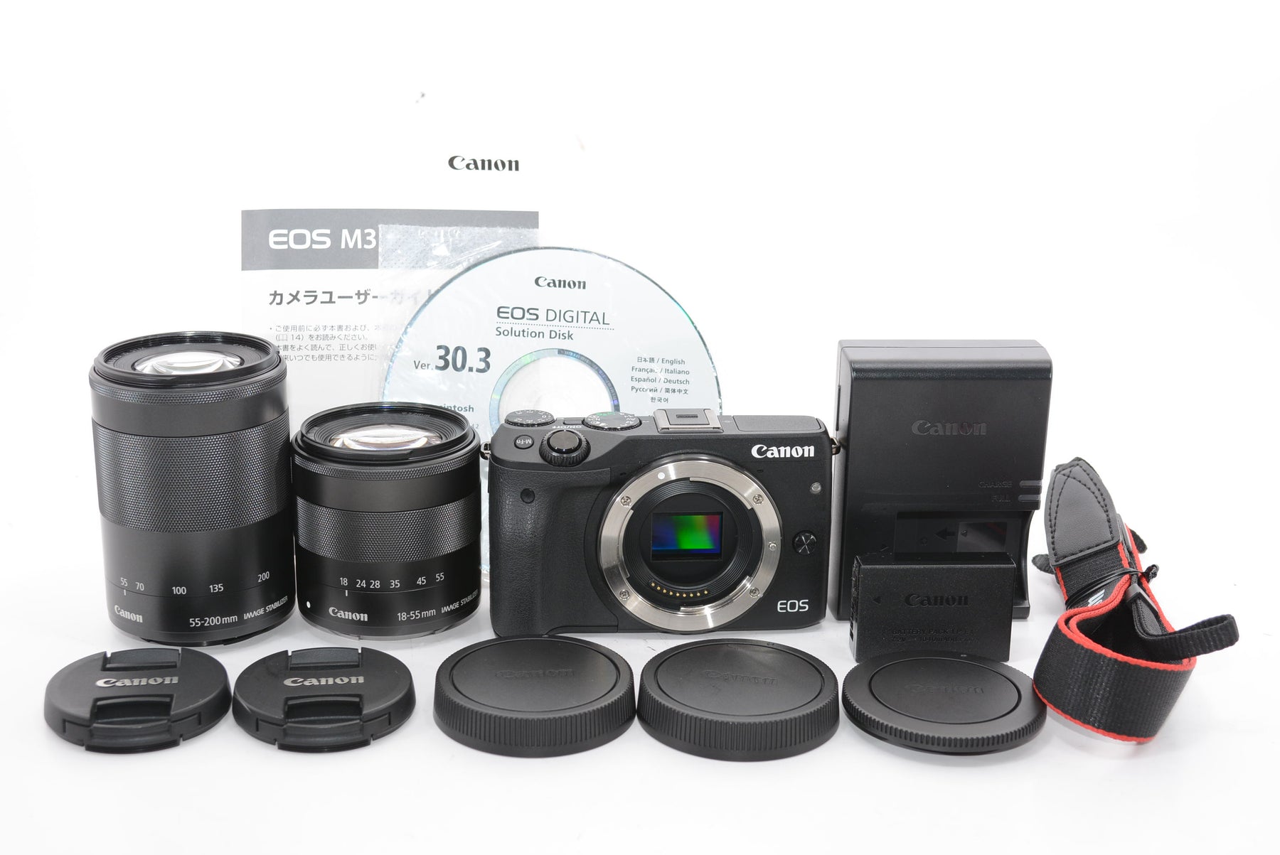 【外観特上級】Canon ミラーレス一眼カメラ EOS M3 ダブルズームキット(ブラック) EF-M18-55mm F3.5-5.6 IS STM EF-M55-200mm F4.5-6.3 IS STM 付属 EOSM3BK-WZK