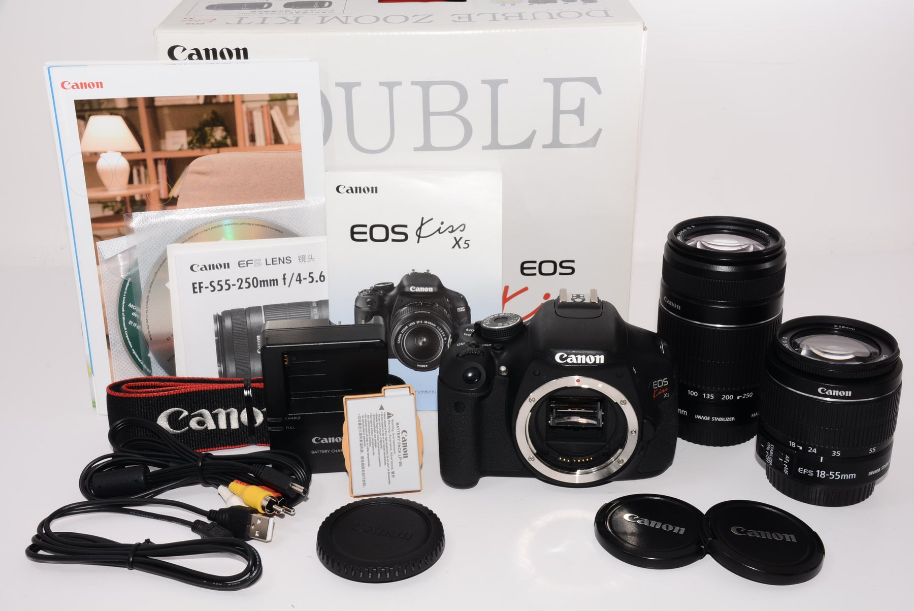 【外観特上級】Canon デジタル一眼レフカメラ EOS Kiss X5 ダブルズームキット EF-S18-55mm/EF-S55-250mm付属 KISSX5-WKIT