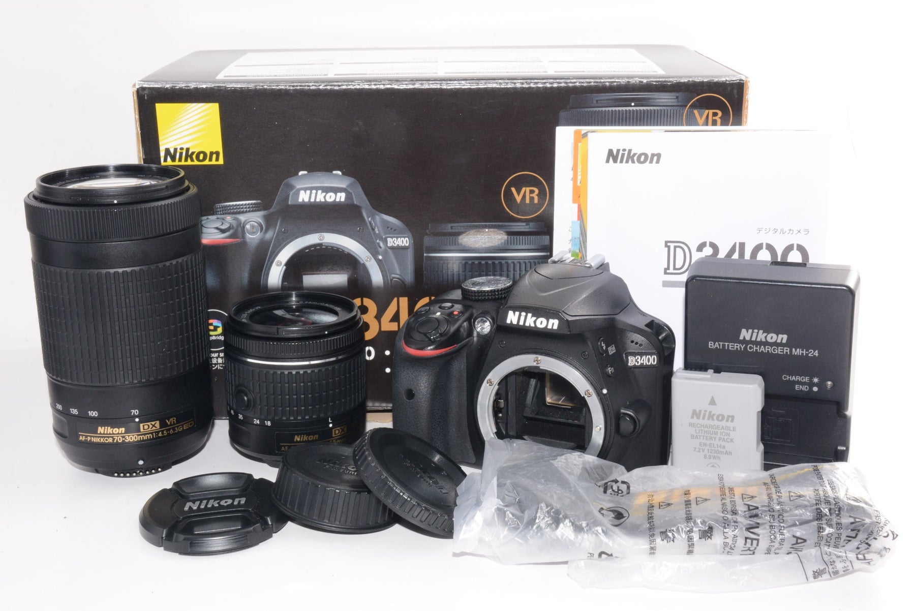 【外観特上級】Nikon デジタル一眼レフカメラ D3400 ダブルズームキット ブラック D3400WZBK