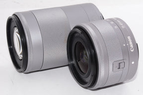 【外観並級】Canon ミラーレス一眼カメラ EOS Kiss M ダブルズームキット ホワイト EOSKISSMWH-WZK