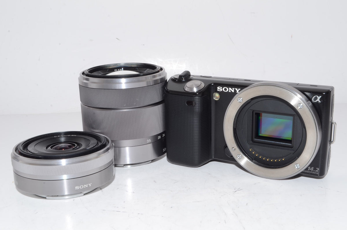 【外観並級】ソニー SONY ミラーレス一眼 α NEX-5  ダブルズームレンズキットE16mm F2.8+E18-55mm F3.5-5.6  OSS付属 ブラック NEX-5D/B