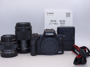 【外観特上級】Canon ミラーレス一眼カメラ EOS Kiss M2 ダブルズームキット ブラック KISSM2BK-WZK