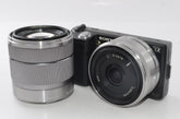 【外観並級】ソニー SONY ミラーレス一眼 α NEX-5  ダブルズームレンズキットE16mm F2.8+E18-55mm F3.5-5.6  OSS付属 ブラック NEX-5D/B