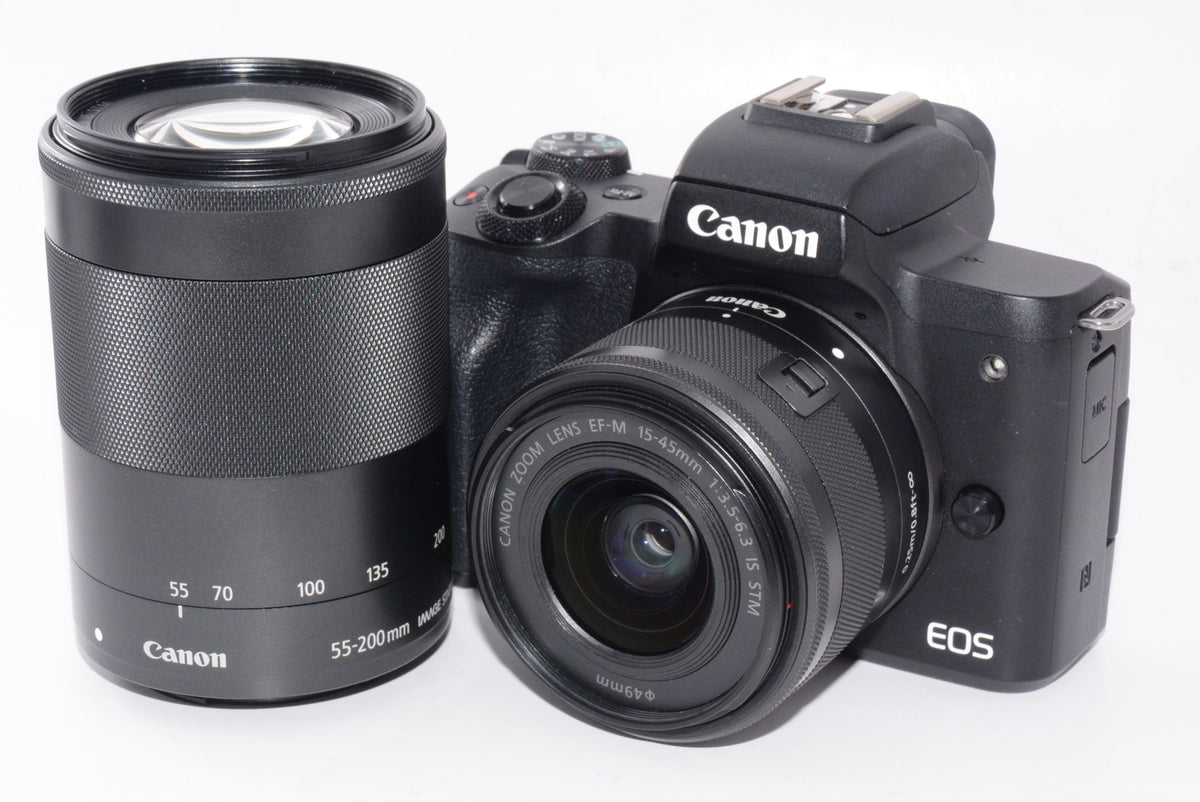 【外観並級】Canon ミラーレス一眼カメラ EOS Kiss M ダブルズームキット ブラック EOSKISSMBK-WZK