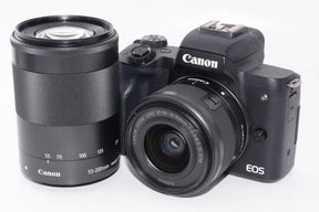 【外観並級】Canon ミラーレス一眼カメラ EOS Kiss M ダブルズームキット ブラック EOSKISSMBK-WZK