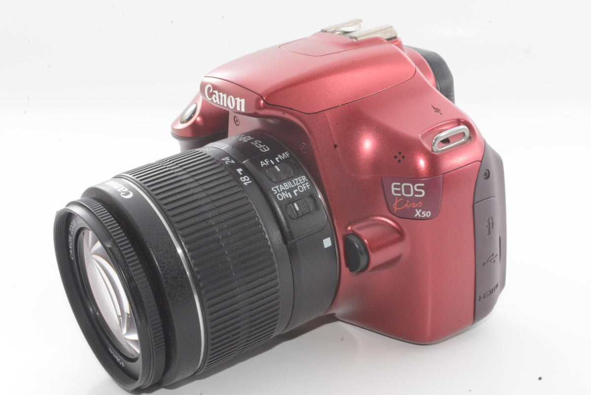 【外観並級】Canon デジタル一眼レフカメラ EOS Kiss X50 レンズキット EF-S18-55mm IsII付属 レッド KISSX50RE-1855IS2LK