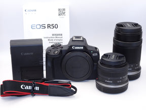 【外観特上級】Canon ミラーレス一眼カメラ EOS R50 ダブルズームキット ブラック APS-C EOSR50BK-WZK