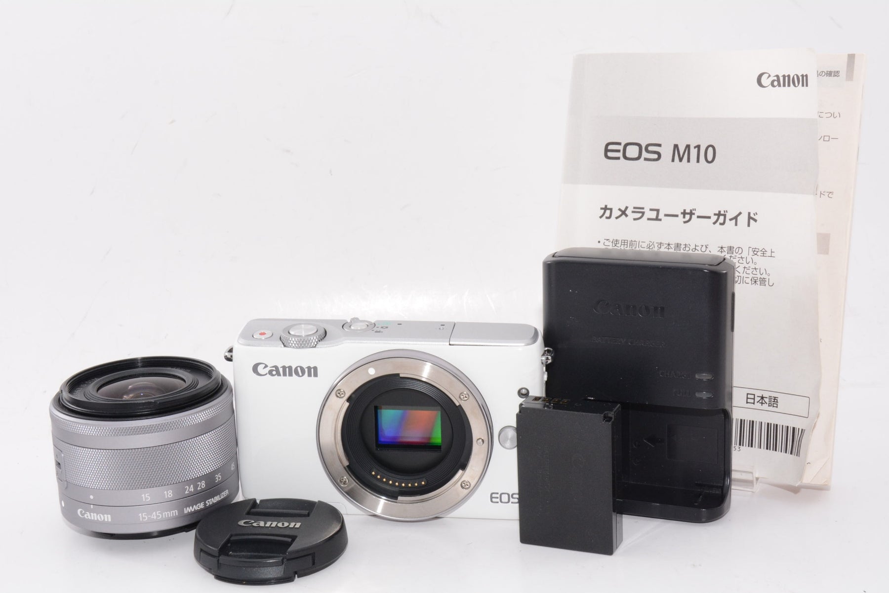 【外観並級】Canon ミラーレス一眼カメラ EOS M10 レンズキット(ホワイト) EF-M15-45mm F3.5-6.3 IS STM 付属 EOSM10WH-1545ISSTMLK