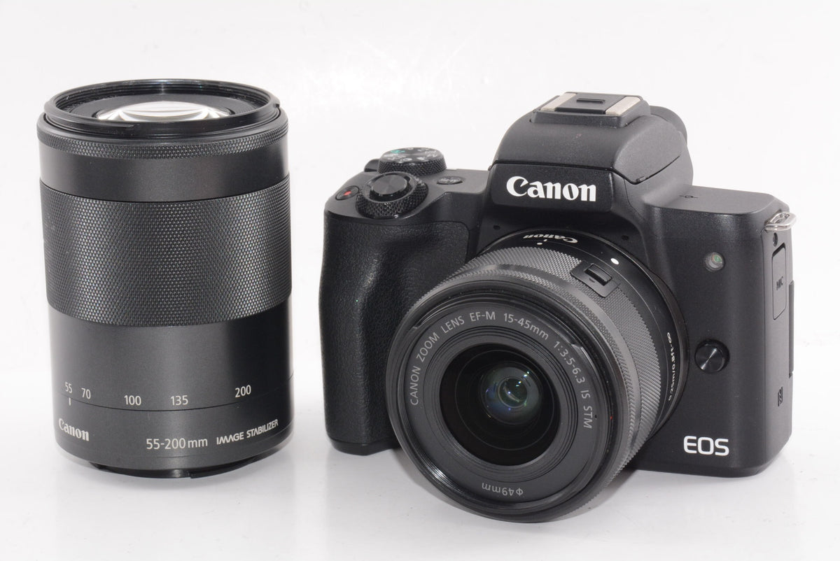 【外観特上級】Canon ミラーレス一眼カメラ EOS Kiss M ダブルズームキット ブラック EOSKISSMBK-WZK