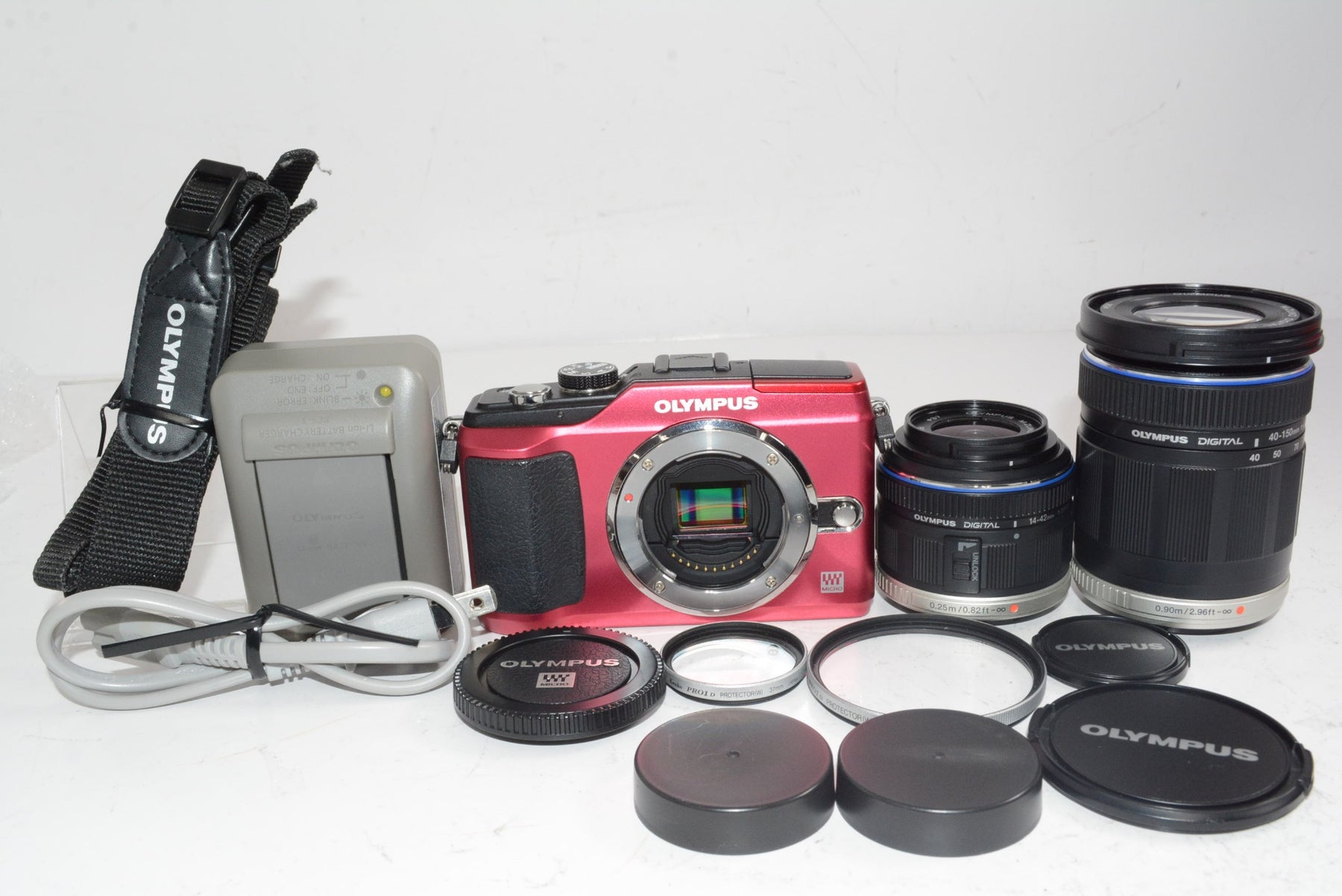 【外観並級】OLYMPUS ミラーレス一眼 E-PL2 ダブルズームキット レッド