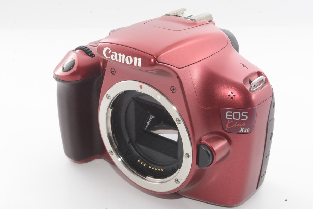 【外観並級】Canon デジタル一眼レフカメラ EOS Kiss X50 レンズキット EF-S18-55mm IsII付属 レッド KISSX50RE-1855IS2LK