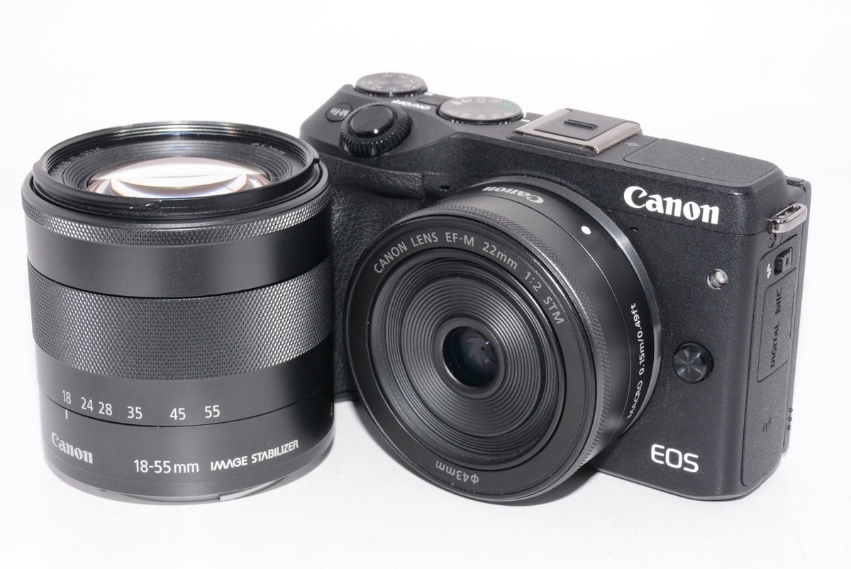 【外観特上級】Canon ミラーレス一眼カメラ EOS M3 ダブルレンズキット(ブラック) EF-M18-55mm F3.5-5.6 IS STM EF-M22mm F2 STM 付属 EOSM3BK-WLK