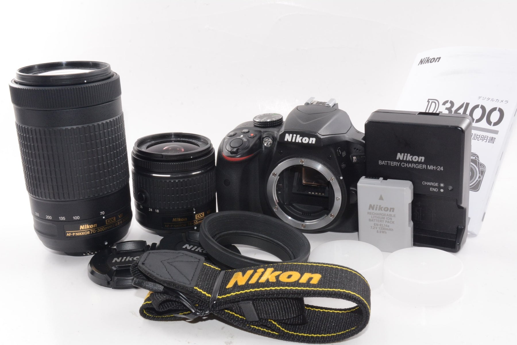 【外観特上級】Nikon デジタル一眼レフカメラ D3400 ダブルズームキット ブラック D3400WZBK