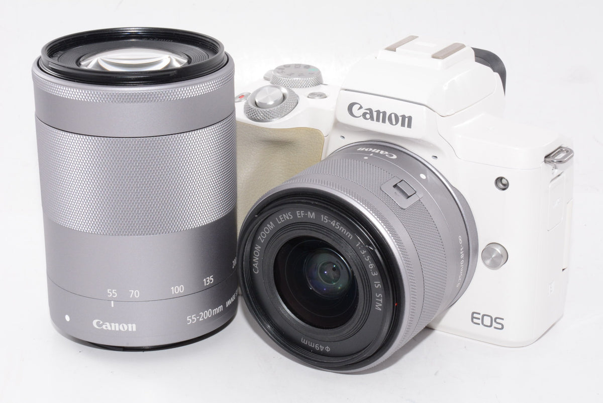 【外観並級】Canon ミラーレス一眼カメラ EOS Kiss M ダブルズームキット ホワイト EOSKISSMWH-WZK