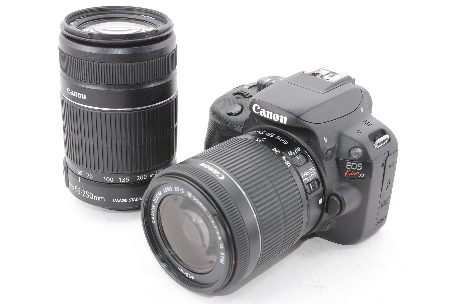 【外観特上級】Canon デジタル一眼レフカメラ EOS Kiss X7 ダブルズームキット EF-S18-55ｍｍ/EF-S55-250ｍｍ付属 KISSX7-WKIT