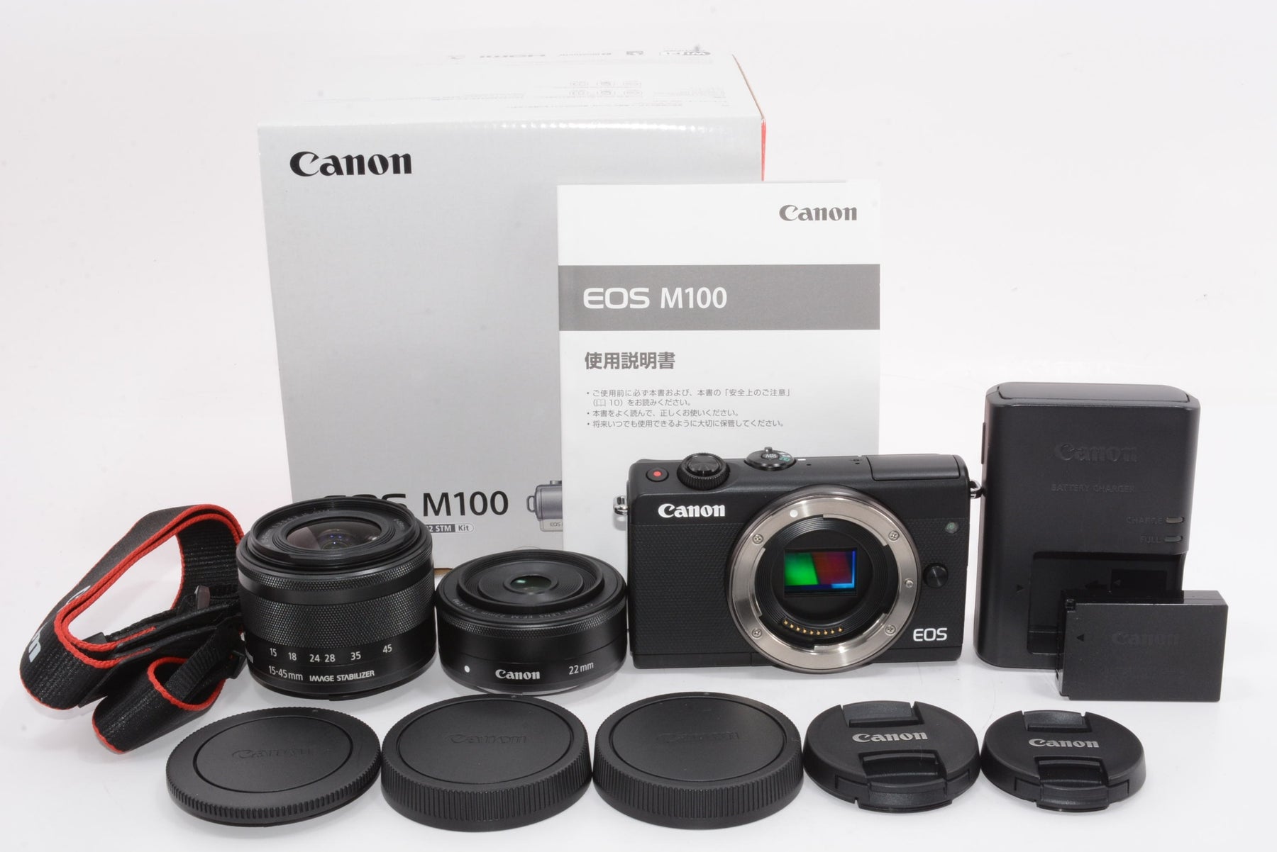 【外観特上級】Canon ミラーレス一眼カメラ EOS M100 ダブルレンズキット ブラック EOSM100BK-WLK