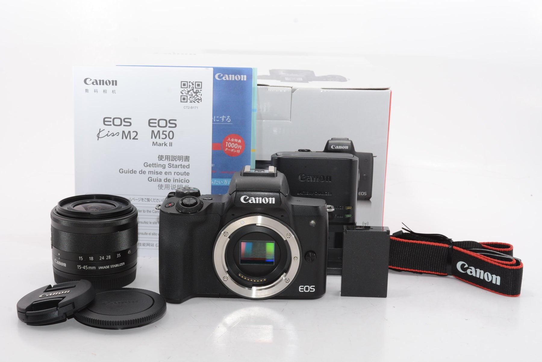 【外観特上級】Canon ミラーレス一眼カメラ EOS Kiss M2 標準ズームレンズキット ブラック KISSM2BK-1545