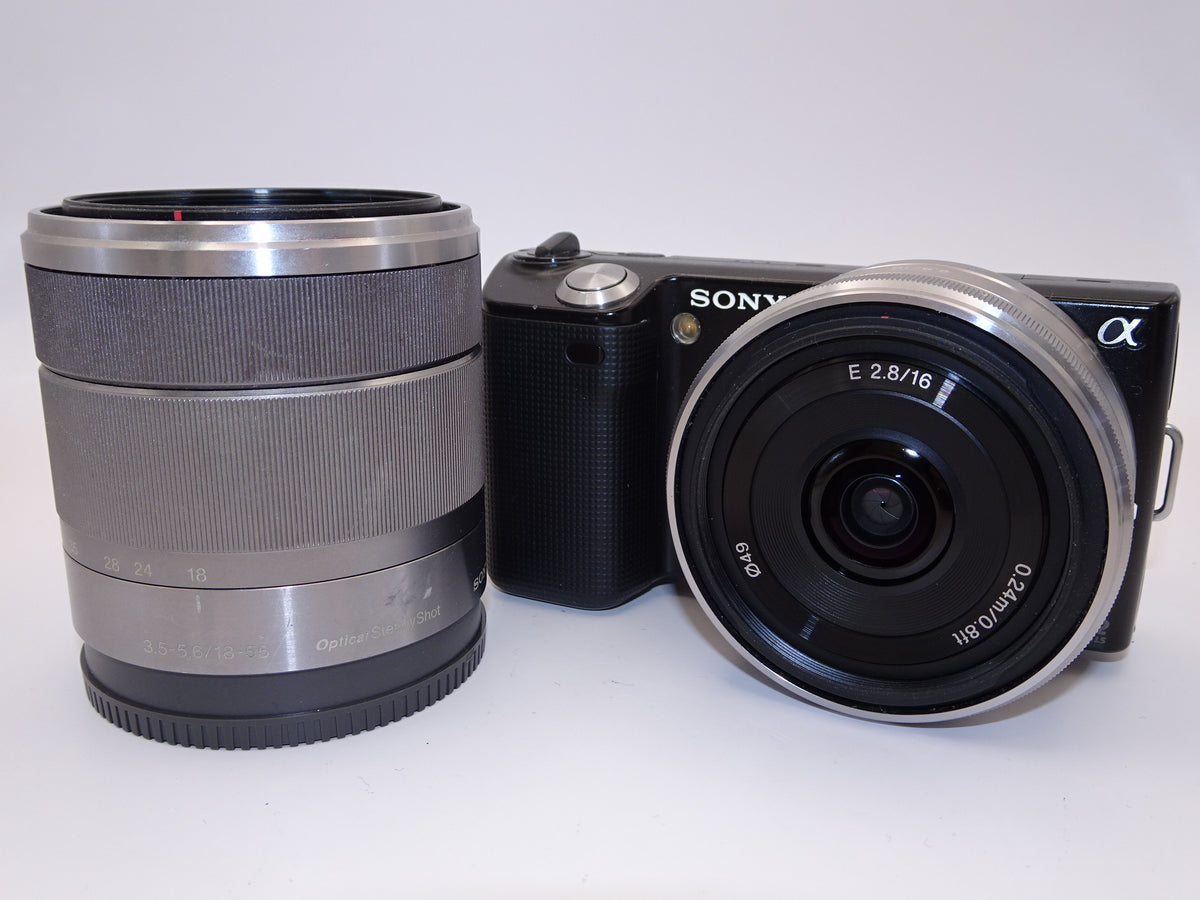 【外観特上級】ソニー SONY ミラーレス一眼 α NEX-5  ダブルズームレンズキットE16mm F2.8+E18-55mm F3.5-5.6  OSS付属 ブラック NEX-5D/B