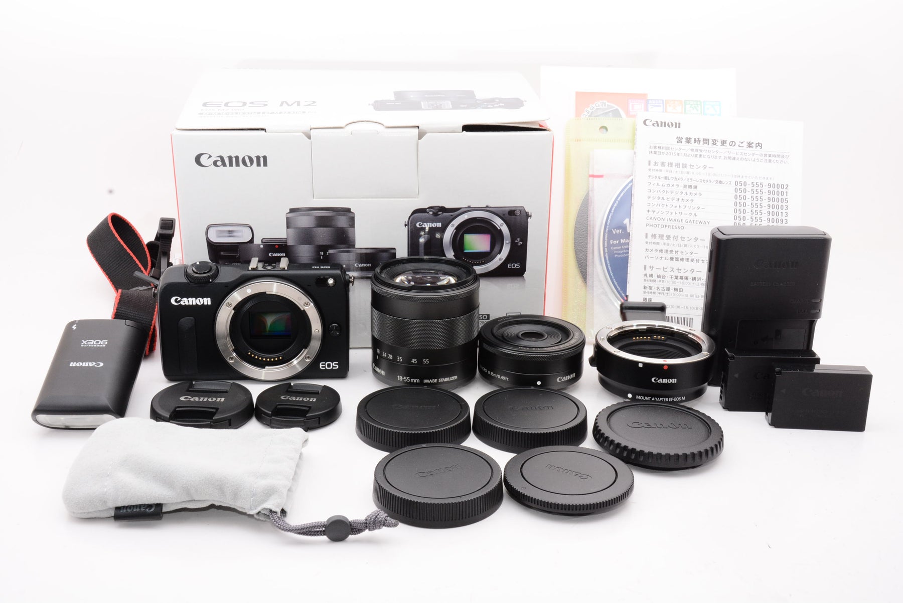 【外観特上級】Canon ミラーレス一眼カメラ EOS M2 ダブルレンズキット(ブラック) EF-M18-55mm F3.5-5.6 IS STM EF-M22mm F2 STM付属  EOSM2BK-WLK