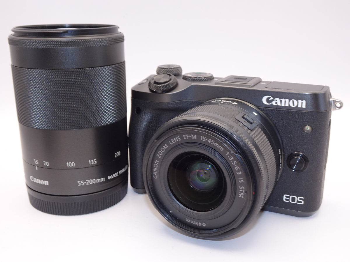 【外観特上級】Canon ミラーレス一眼カメラ EOS M6 ダブルズームキット(ブラック) EF-M15-45mm/EF-M55-200mm 付属 EOSM6BK-WZK