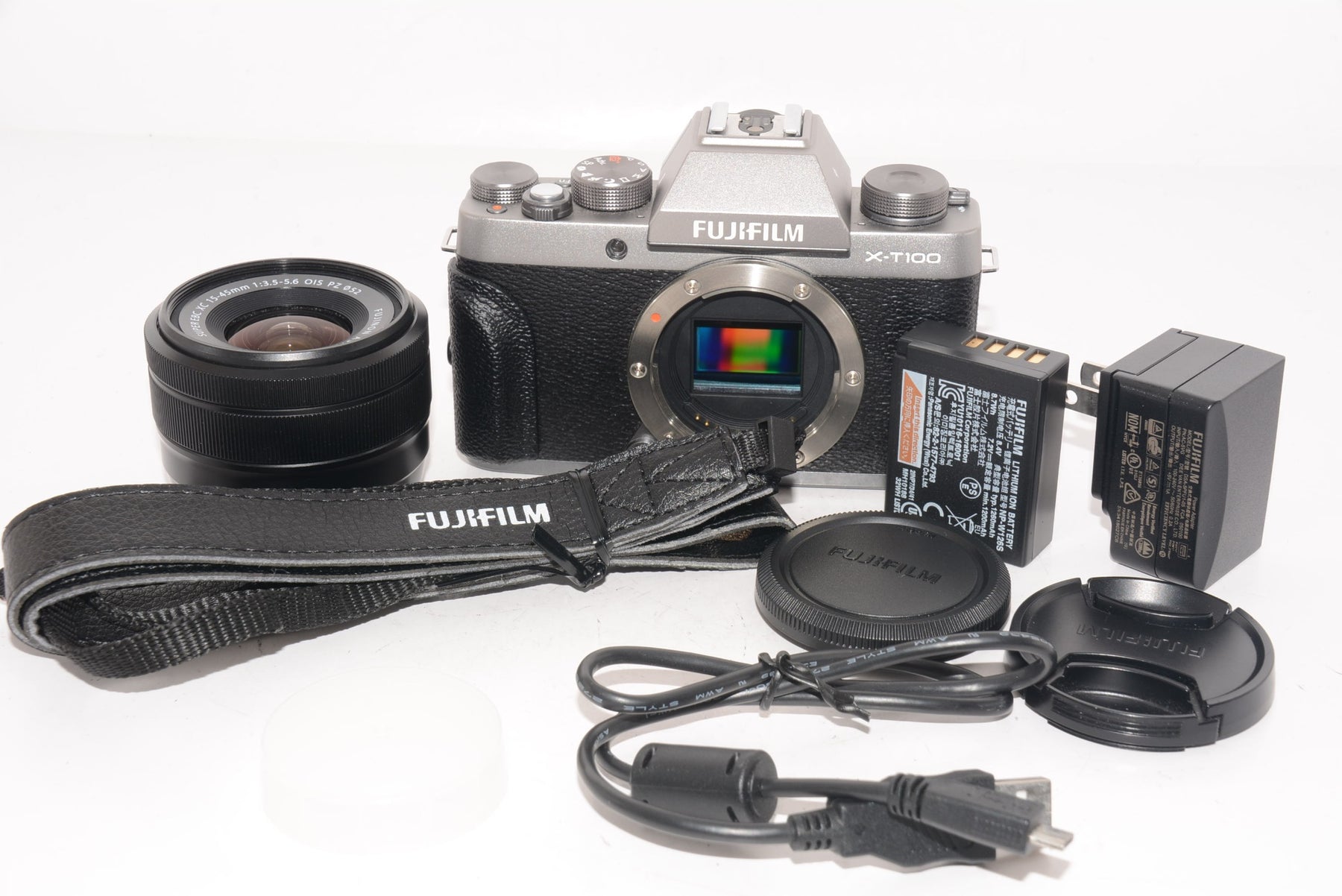 【外観特上級】FUJIFILM ミラーレス一眼 X-T100レンズキット ダークシルバー X-T100LK-DS